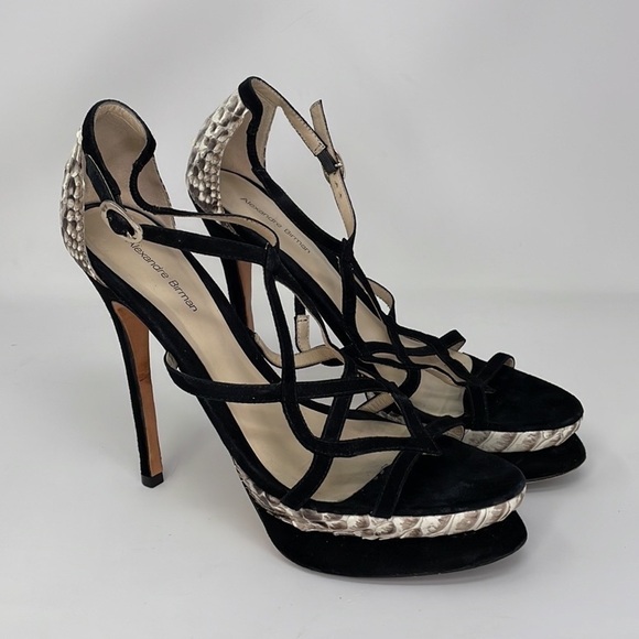 Alexandre Birman Shoes Heels Sandals Python Snakeskin Black Suede Leather 9.5 - Picture 13 of 14